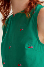 Load image into Gallery viewer, Embroidered Cherry Top in Green
