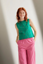 Load image into Gallery viewer, Embroidered Cherry Top in Green
