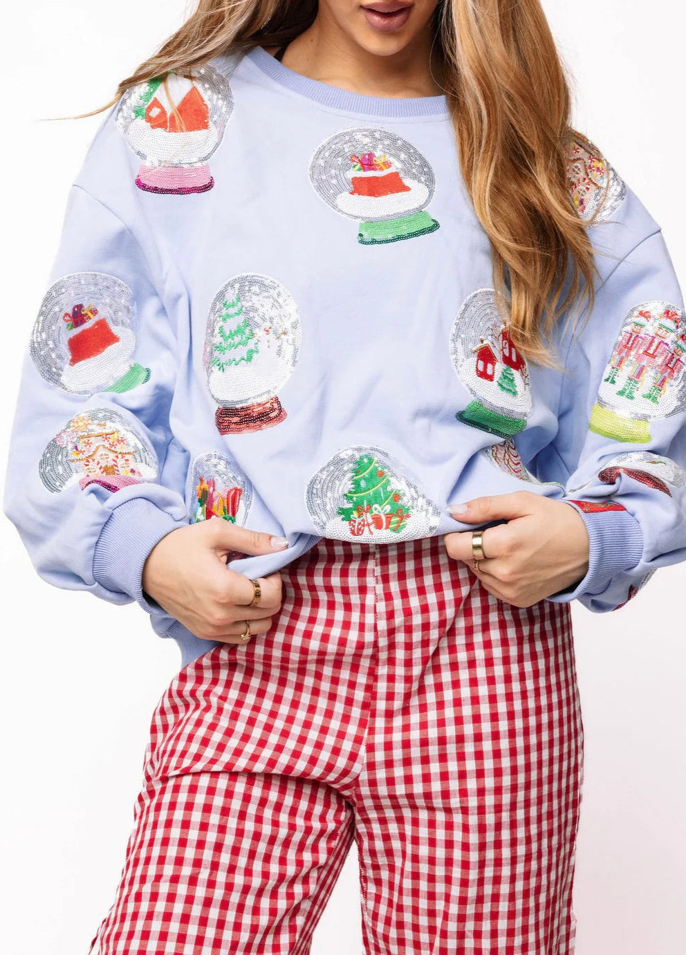 Christmas Snow Globe Sweatshirt in Powder Blue
