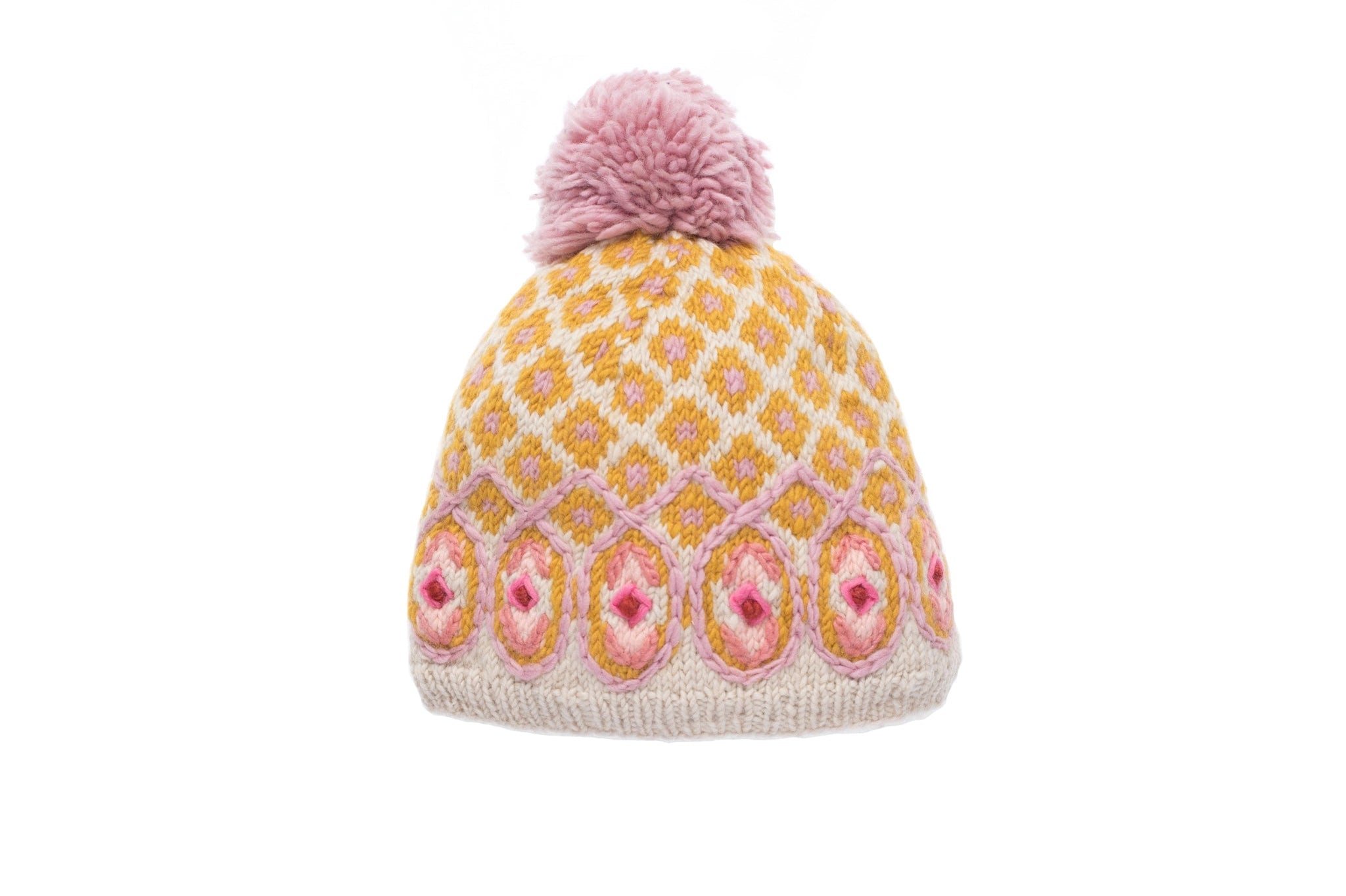 Vintage Chalet Knit Hat in Gold/Natural