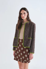 Load image into Gallery viewer, Tweedy Piped Blazer Jacket in Brown

