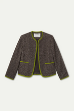 Load image into Gallery viewer, Tweedy Piped Blazer Jacket in Brown

