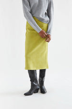 Load image into Gallery viewer, Faux Suede Midi Skirt in Chartreuse
