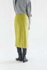 Load image into Gallery viewer, Faux Suede Midi Skirt in Chartreuse
