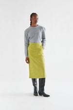 Load image into Gallery viewer, Faux Suede Midi Skirt in Chartreuse
