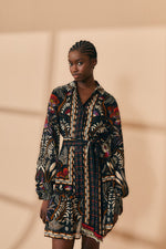 Load image into Gallery viewer, Classic Garden Black Long Sleeve Mini Dress in Black Multi
