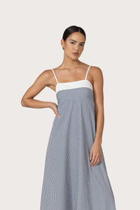Adriana Maxi Poplin Dress in Denim Stripe