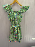 Load image into Gallery viewer, Mini Ruffle Dress With Belt in Retro Green Paisley
