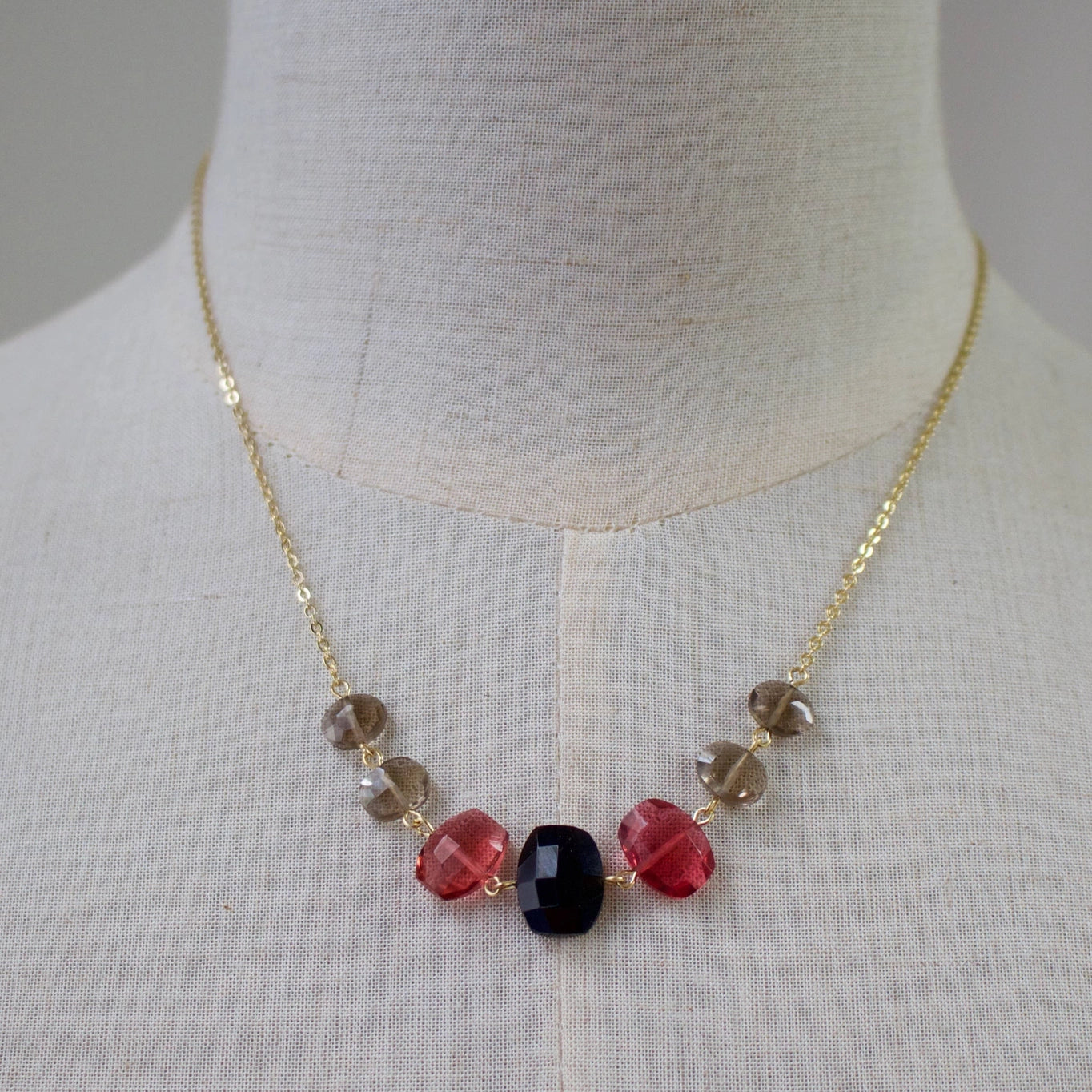 Semi Stacked Necklace in Black, Smoke and Ruby
