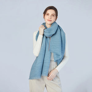 Pleated Shawl With Contrasting Trim in Blue