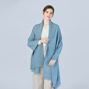 Pleated Shawl With Contrasting Trim in Blue