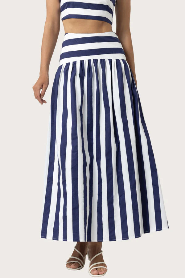 Oliver Poplin Skirt in Marine Stripe