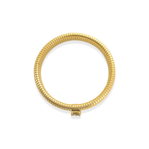 Cobra Ribbed Bracelet in Gold with Emerald CZ