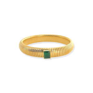 Cobra Ribbed Bracelet in Gold with Emerald CZ