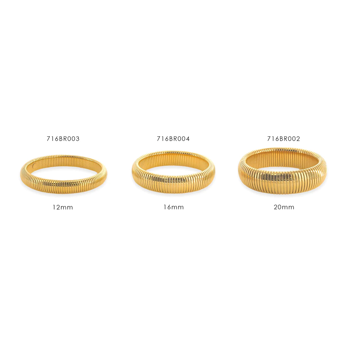 20mm Cobra Ribbed Bracelet in Gold