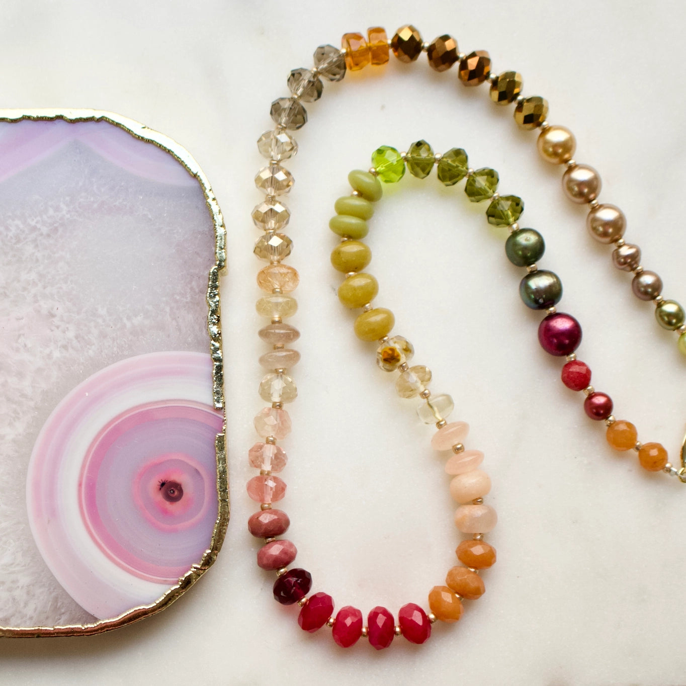 Gemma Medium Rondelle Necklace in Pink/Green Multi