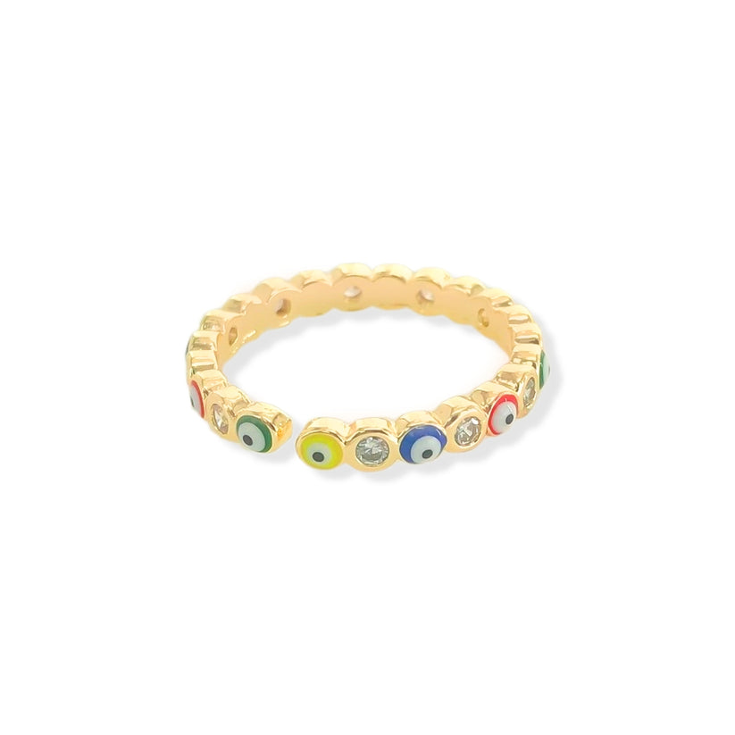 Enamel and CZ Evil Eye Ring in Multicolor