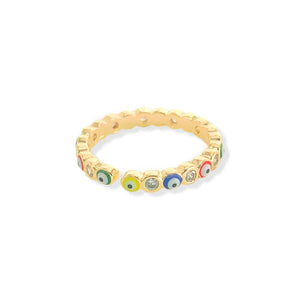 Enamel and CZ Evil Eye Ring in Multicolor