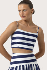 Load image into Gallery viewer, Oliver Poplin Top in Marine Stripe
