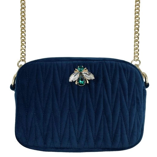 Velvet Rivington Bag in Navy with Bee Brooch