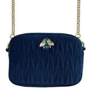 Velvet Rivington Bag in Navy with Bee Brooch