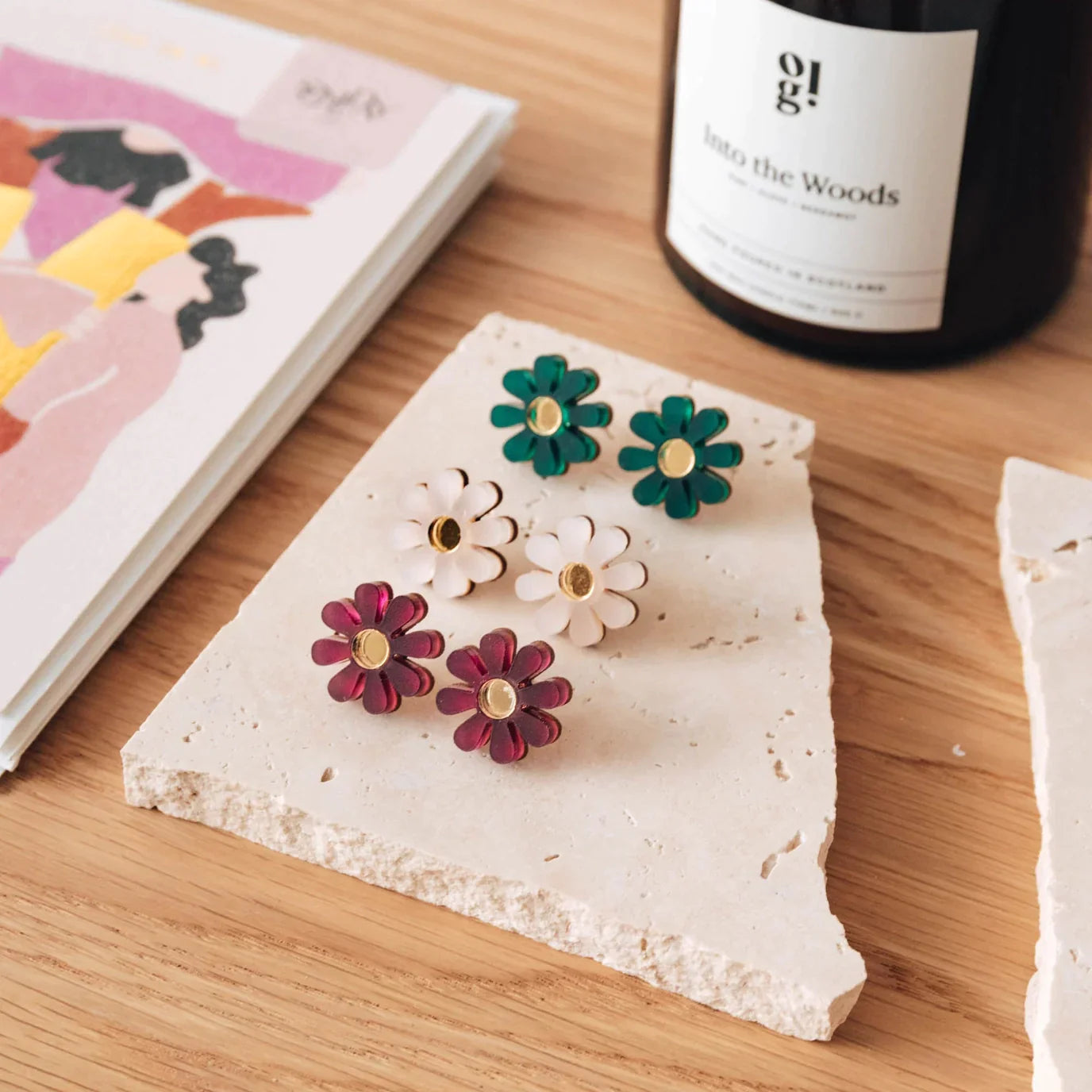 Daisy Stud Earrings in Emerald Green and Gold