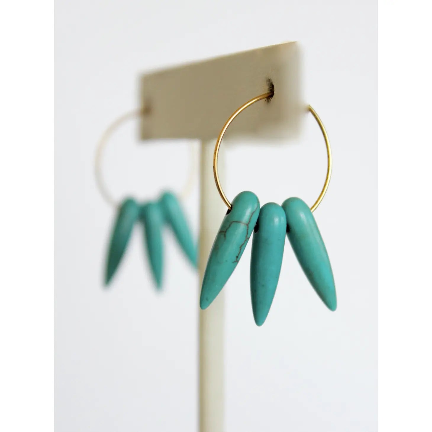 Turquoise Stone Spike Hoop Earrings