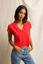 Load image into Gallery viewer, Alanis Recycled Cotton V-Neck Tee in Poppy Red

