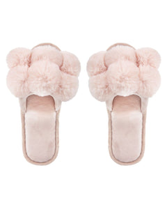 Luxe Pom Pom Open Toe Slippers in Blush