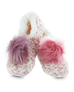 Speckled Chenille Interchangeable Pom Pom Slippers in Pink