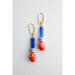 Load image into Gallery viewer, Cobalt, Grey and Coral Drop Earrings
