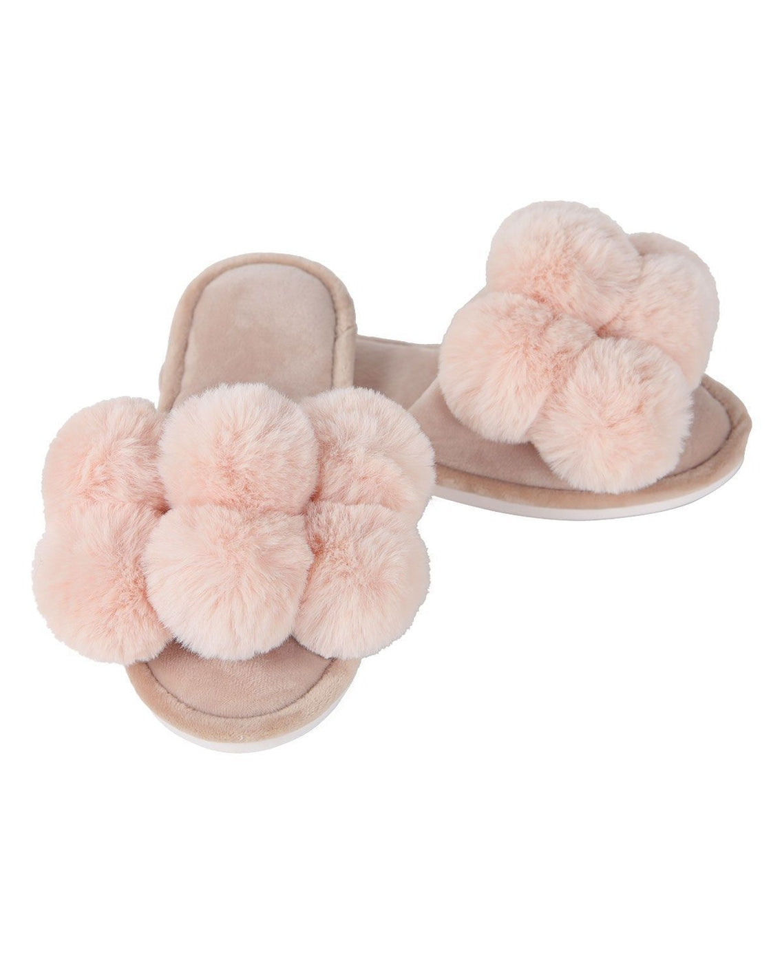 Luxe Pom Pom Open Toe Slippers in Blush