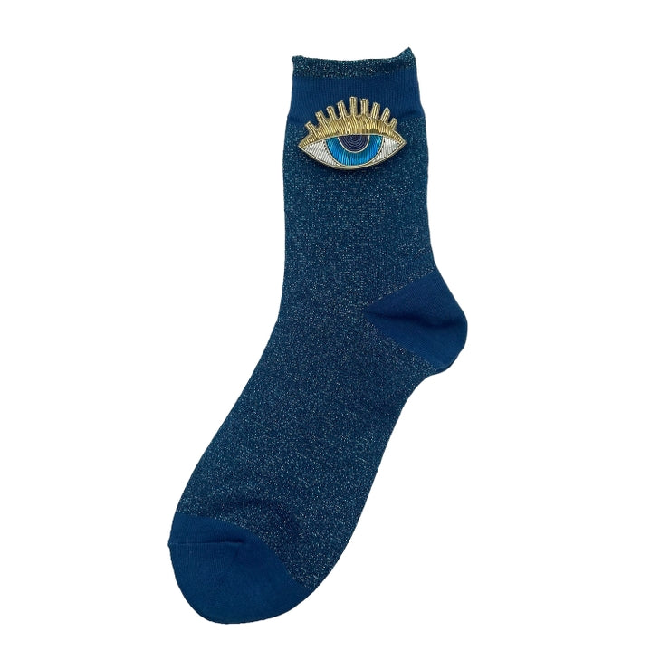 Tokyo Socks with Beaded Pins  - Denim w/ Blue Eyes