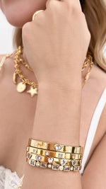 Load image into Gallery viewer, Gold Plated Square Bezzled CZ Bangle
