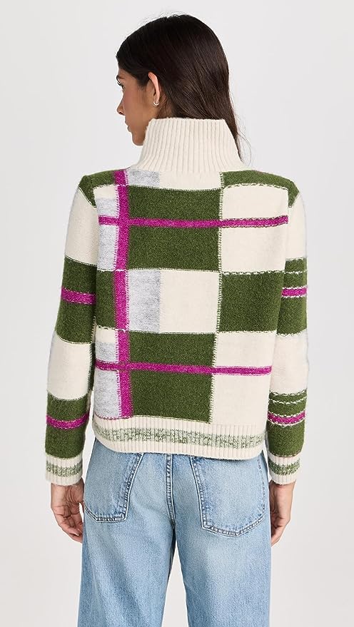 Ria Mockneck Sweater in Ecru Plaid