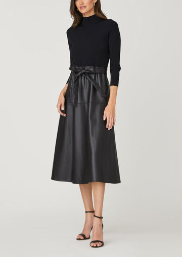 Reade Knit and Leather Dress in Jet
