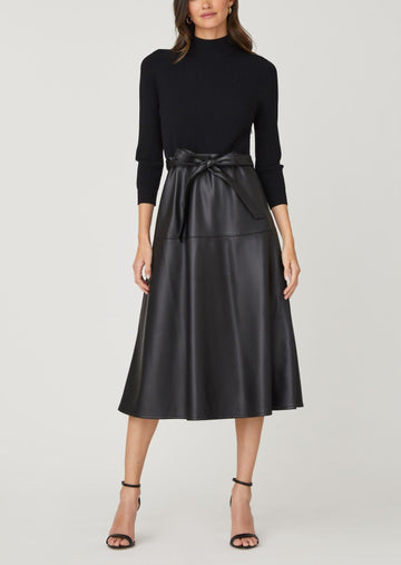 Reade Knit and Leather Dress in Jet