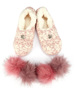 Speckled Chenille Interchangeable Pom Pom Slippers in Pink