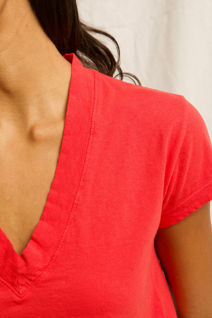 Alanis Recycled Cotton V-Neck Tee in Poppy Red