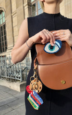 Load image into Gallery viewer, Hand-painted Book Stack Bag Charm + Keychain
