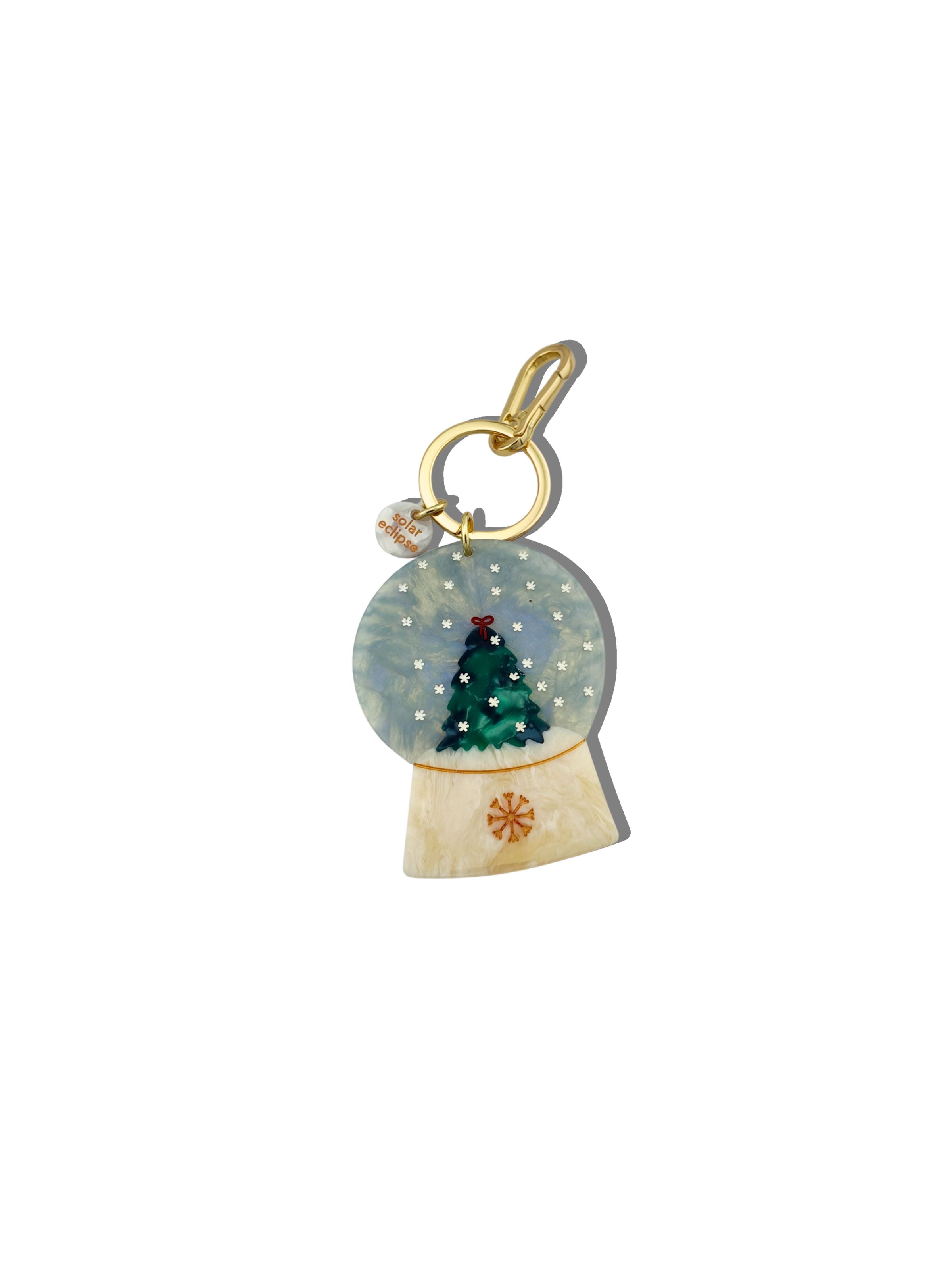 Hand-painted Holiday Tree Snowglobe Bag Charm + Keychain