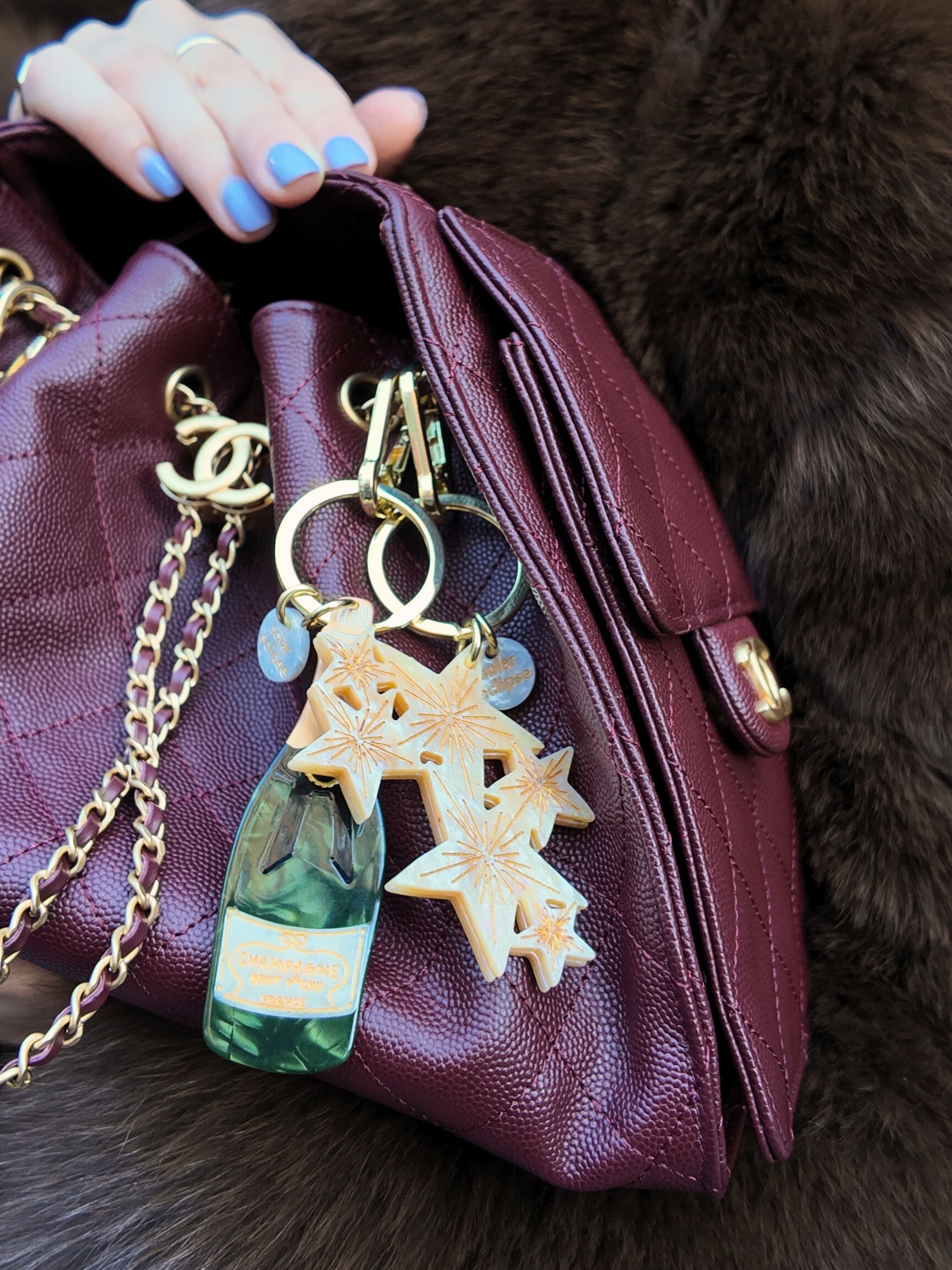 Hand-painted Champagne Bag Charm + Keychain