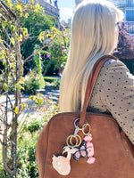 Load image into Gallery viewer, Hand-painted Pink Monarch Butterfly Bag Charm + Keychain
