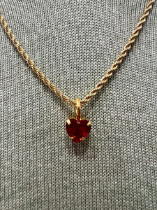 Rope Chain Heart Charm Necklace in Ruby