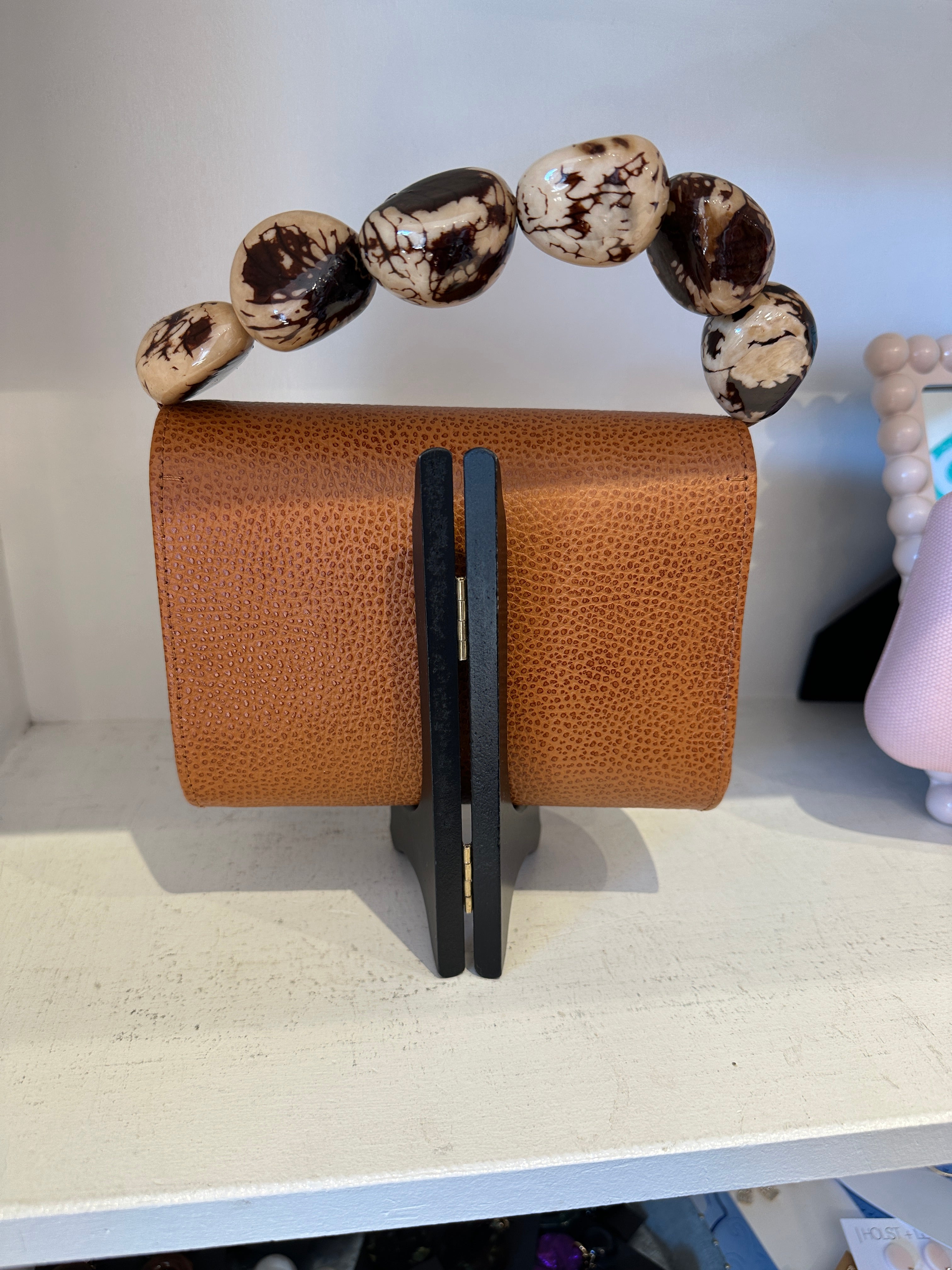 The Nica Leather Clutch in Cognac