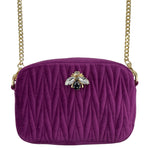Load image into Gallery viewer, Velvet Rivington Bag in Fuchsia with Bee Brooch
