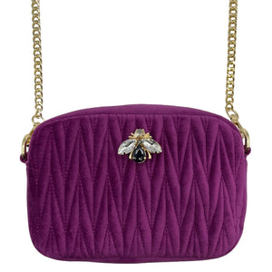 Velvet Rivington Bag in Fuchsia with Bee Brooch