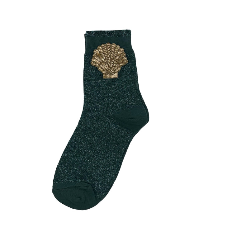 Tokyo Socks with Beaded Pins  - Teal w/ Shell