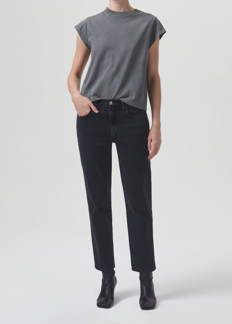 Kye Mid Rise Straight Crop in Pepper