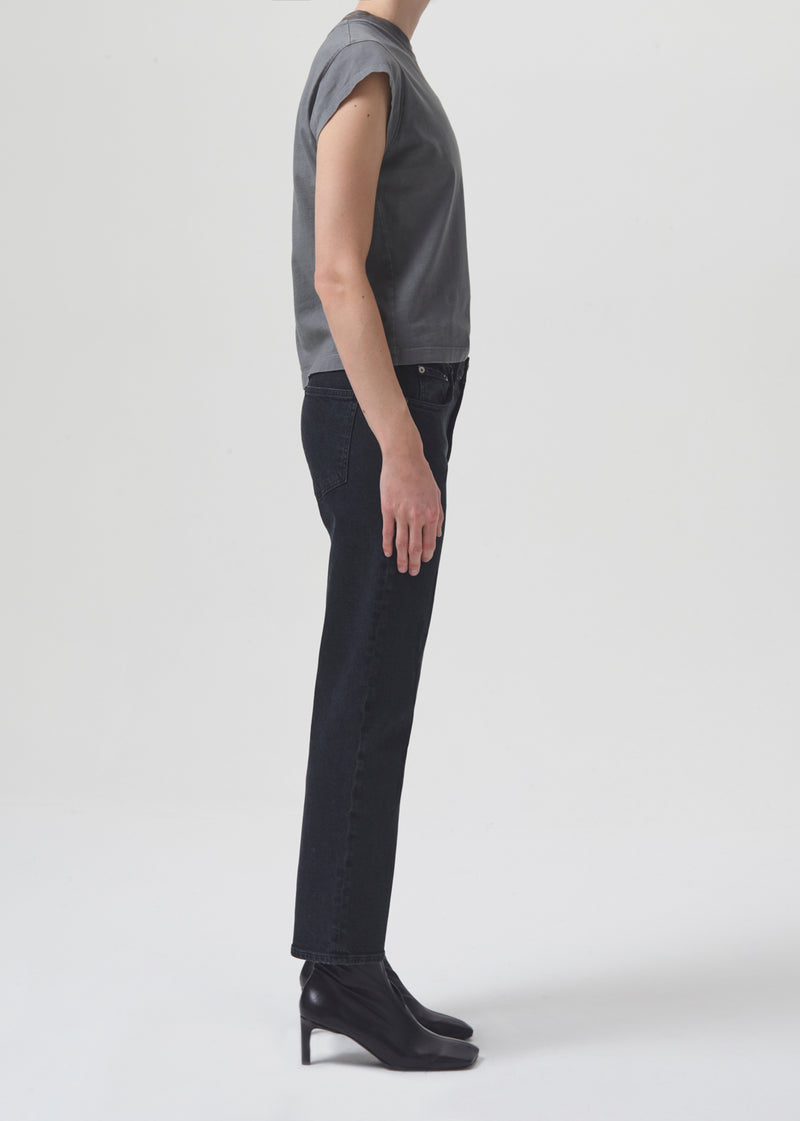 Kye Mid Rise Straight Crop in Pepper